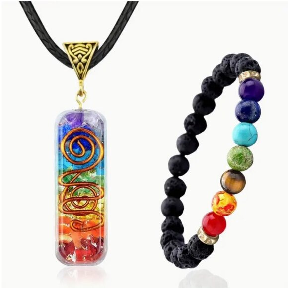 Chakra Necklace & Bracelet Healing Set NWT - Picture 1 of 7